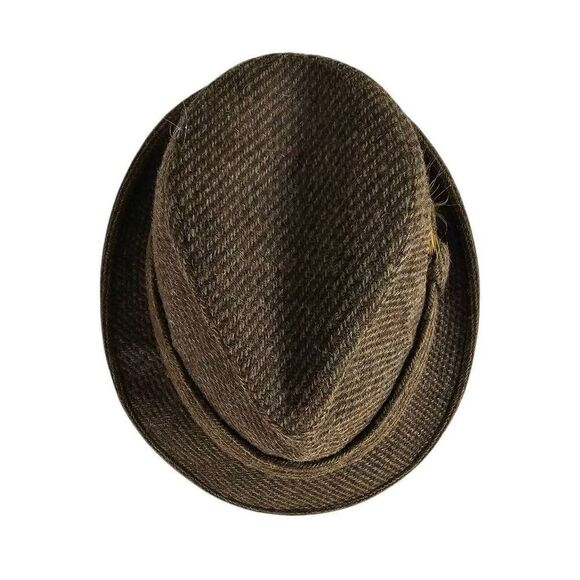 Vintage Brown Tweed Fedora Hat Feather Accent Size 7 1/8 Men’s Lined - Picture 6 of 11